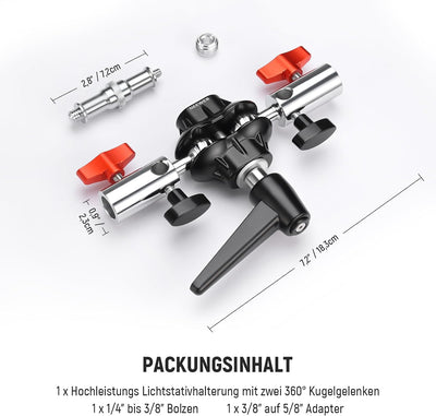 NEEWER Hochbelastbarer Stativkopfadapter mit Ganzmetall Doppeldrehkugelgelenk, Doppelte 5/8" Aufnahm