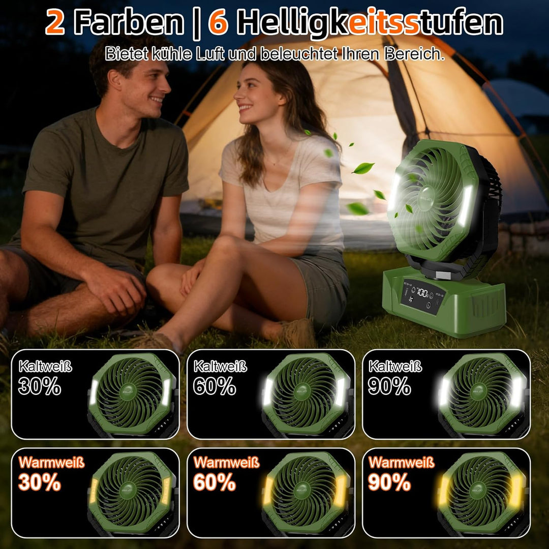 ELZO 20000mAh Camping Ventilator, Wiederaufladbarer Tischventilator USB Ventilator mit LED Licht & H