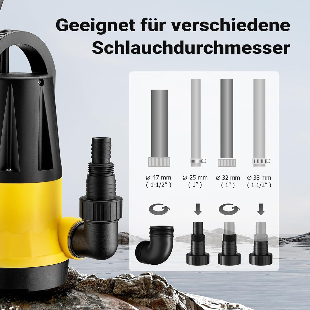 Wiltec Tauchpumpe mit Sensor 400 W, Tiefbrunnenpumpe mit 2 Modi, leistungsstarke Wasserpumpe 7300 l/