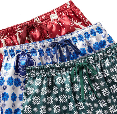 Weihnachten Herren Satin Pyjamahose lange Pyjamahose für Männer Nachtwäsche 3 Packs mit Taschen und