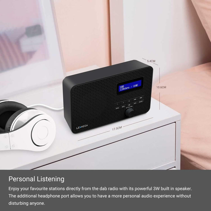 LEMEGA DR1 Tragbares DAB/DAB+ und UKW-Digitalradio,DAB-Radio mit Handbedienung,Doppelalarm,Schlummer