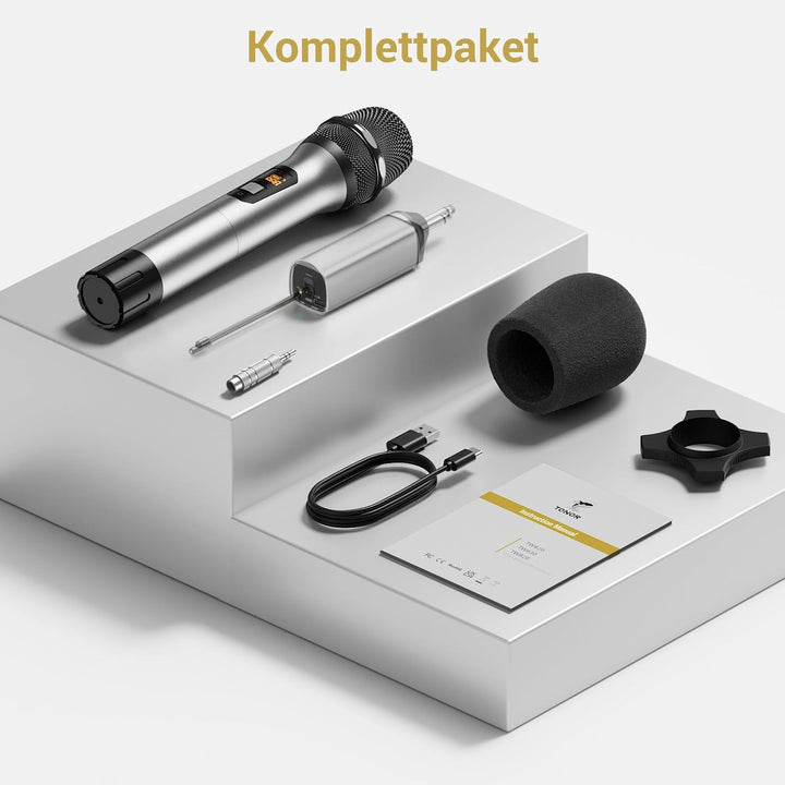 TONOR Drahtloses Mikrofon, UHF Metall Kabelloses Handmikrofon System mit wiederaufladbarem Receiver,