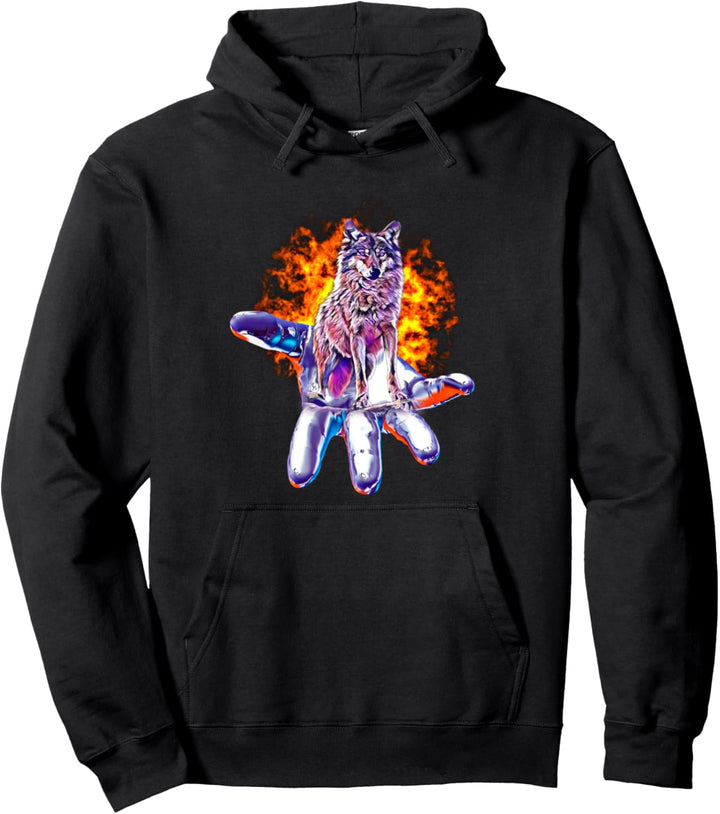 Wolf im Vollmond Motiv Wölfe Lupus Mond Rudel Tiere Raubtier Pullover Hoodie