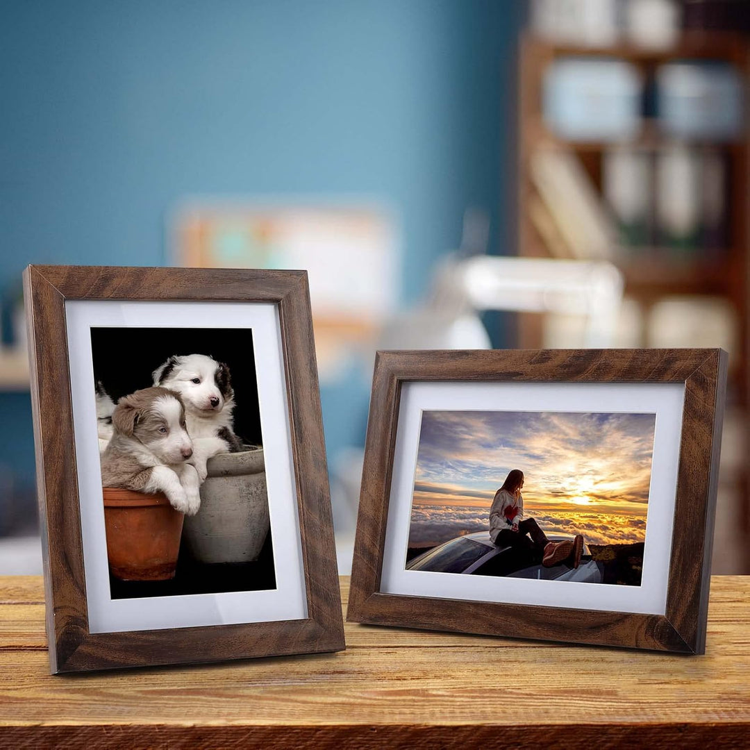 EXYGLO 4er-Set Bilderrahmen 10x15 CM, Braune Rustikale Fotorahmen für 15x10 Fotos mit Passepartouts