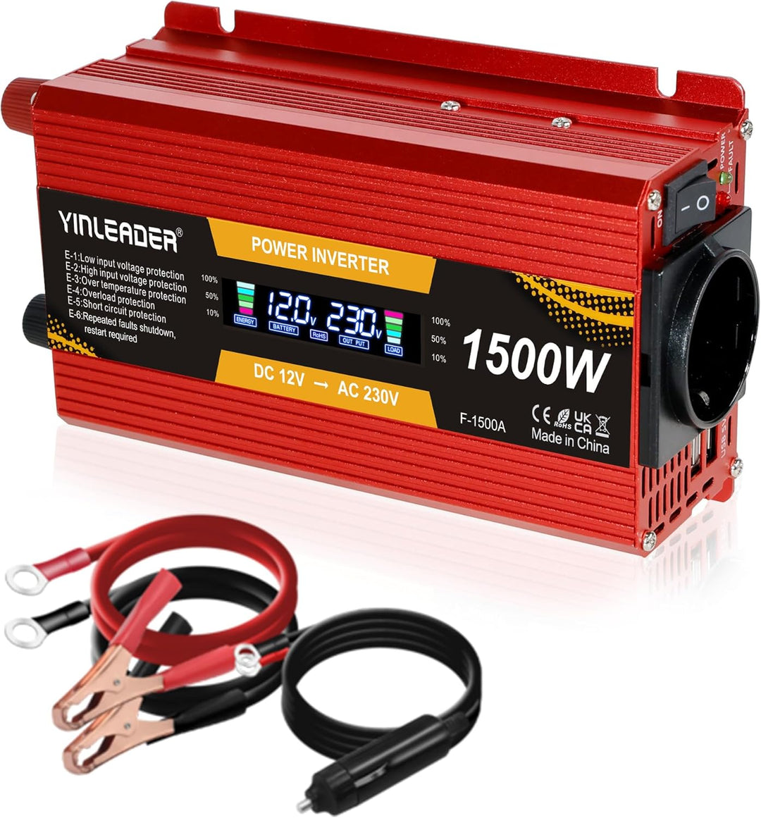 Spannungswandler 750 W/1500 W 12 V 220 V Konverter 12 V 230 V LCD 2 USB Spannungswandler 12 V 220 V,