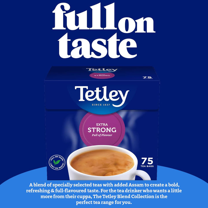 Tetley Extra starker Tee, Schwarzer Tee, Packung mit 6 Schachteln, 450 Teebeutel