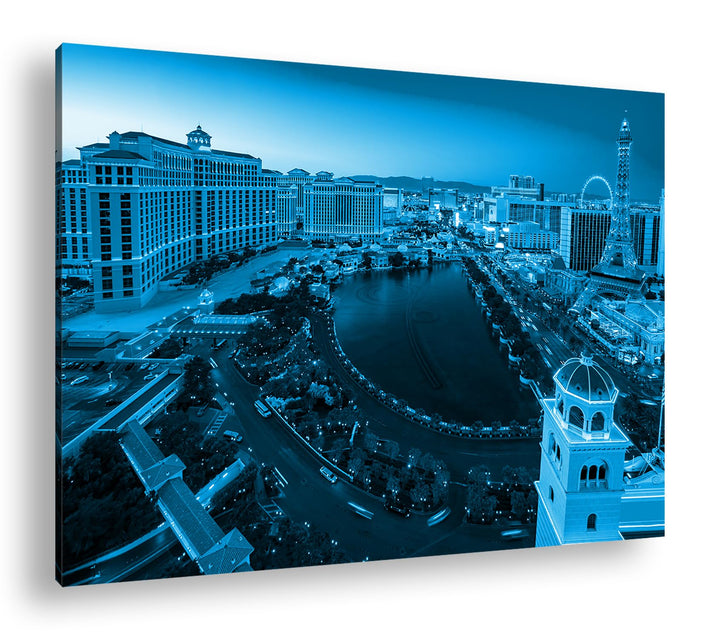 deyoli Las Vegas Skyline Format: 100x70 cm Effekt: Monocrome Blau als Leinwandbild, Motiv fertig ger
