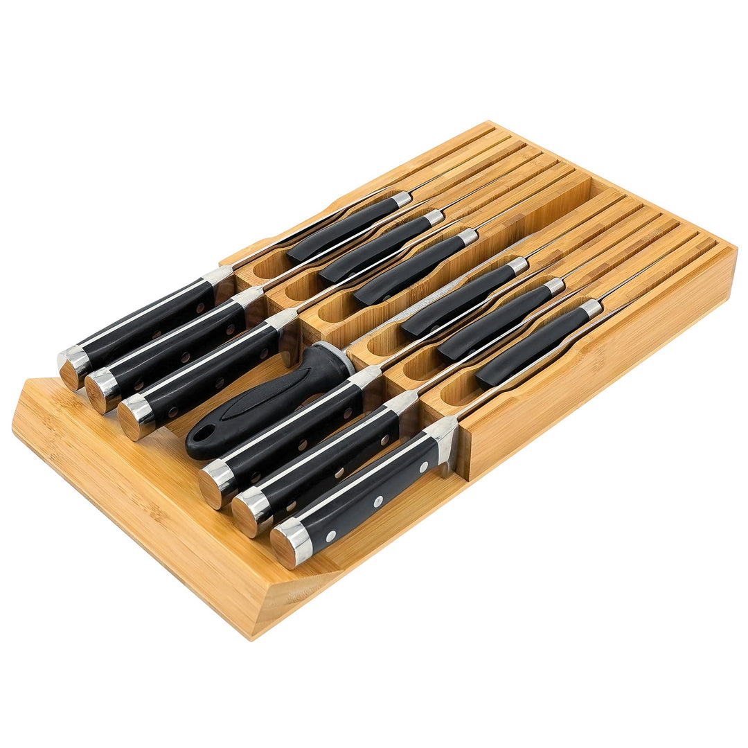 Messerblock in der Schublade, Bambus-Messer-Schubladen-Organizer-Einsatz, Küchenmesser-Halter, Schub