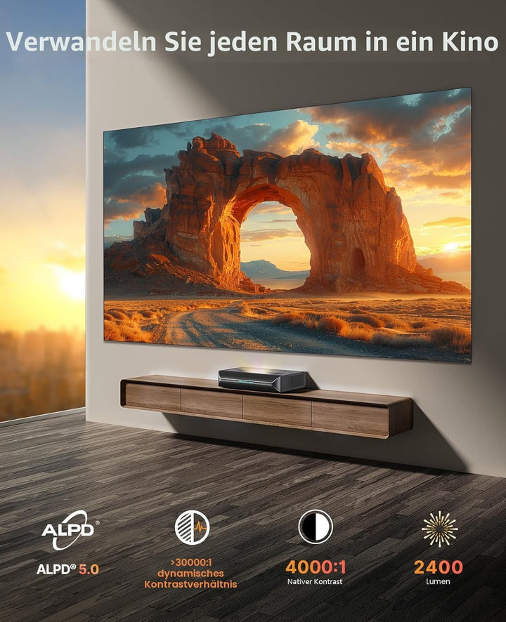 NexiGo Aurora Pro MKII, 4K Tri-Color Laser UST-Projektor, 30.000:1 Kontrastverhältnis, Dynamische Bl