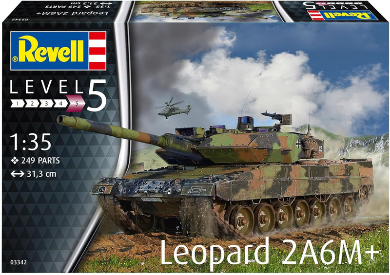 Revell Modellbausatz I Leopard 2 A6M+ I Detailreicher Level 5 Panzerbausatz I 250 Teile I Massstab 1