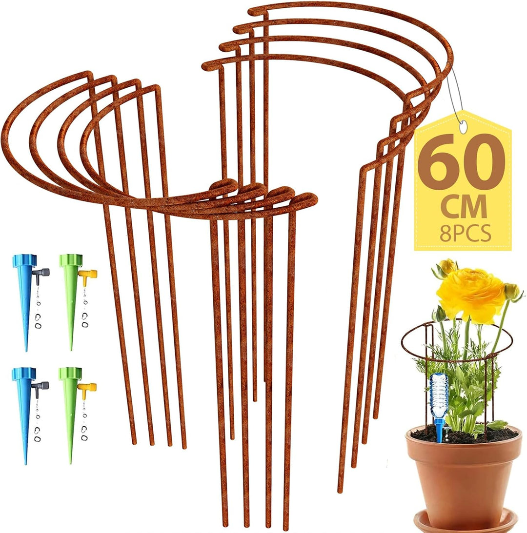 KAZITOO 8 Stück Grosse 60cm hohe Rostige Bogen-Pflanzenstütze, halbrund Rost-Blumenstütz-Ringkäfig-R