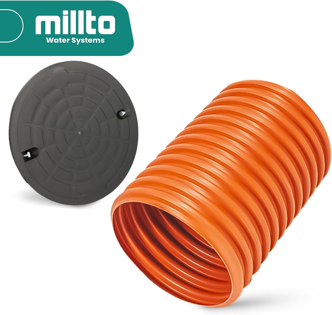 Millto™ Steigrohr mit Abdeckung Deckel 50 cm 315 mm Schachtrohr Wellrohr Kanalschacht Kanalrohr Scha