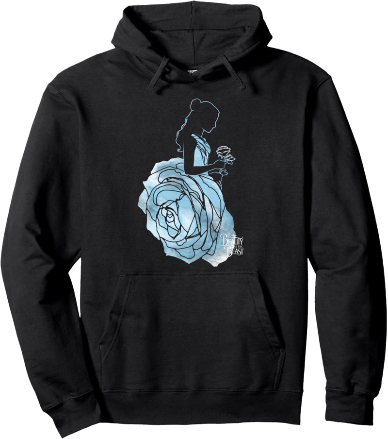 Disney Beauty And The Beast Belle Blue Rose Silhouette Fill Pullover Hoodie