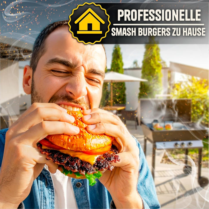 SMASHI® Smash Burger Set Professionell aus Edelstahl 304 – Burgerpresse, 2 Spachtel, Burgerglocke, G