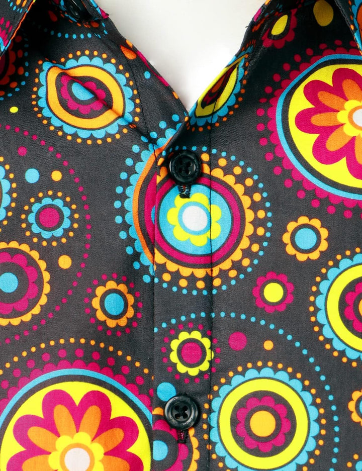 JOGAL Herren Regular Fit Floral Business Hemd Langarm Button Down Print Freizeithemd M Braun Kreis,