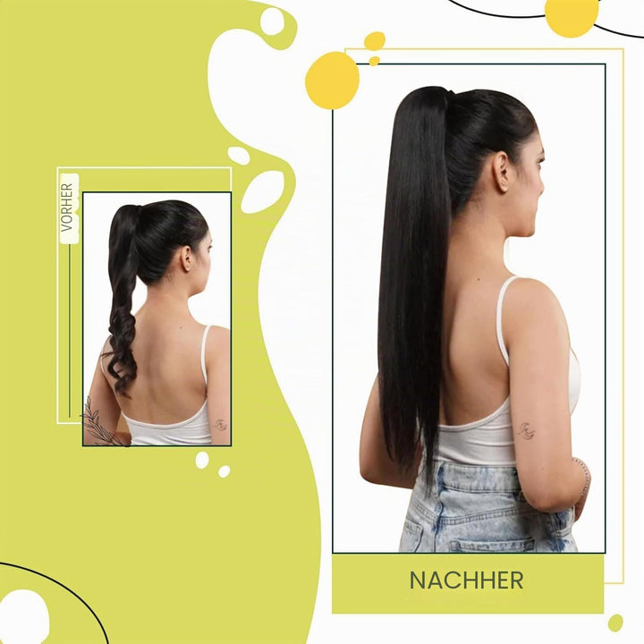 RUNATURE Echthaar Zopf Schwarz 45cm Gerade Echte Haare Ponytail Extensions Echthaar Schwarz Glatt Me
