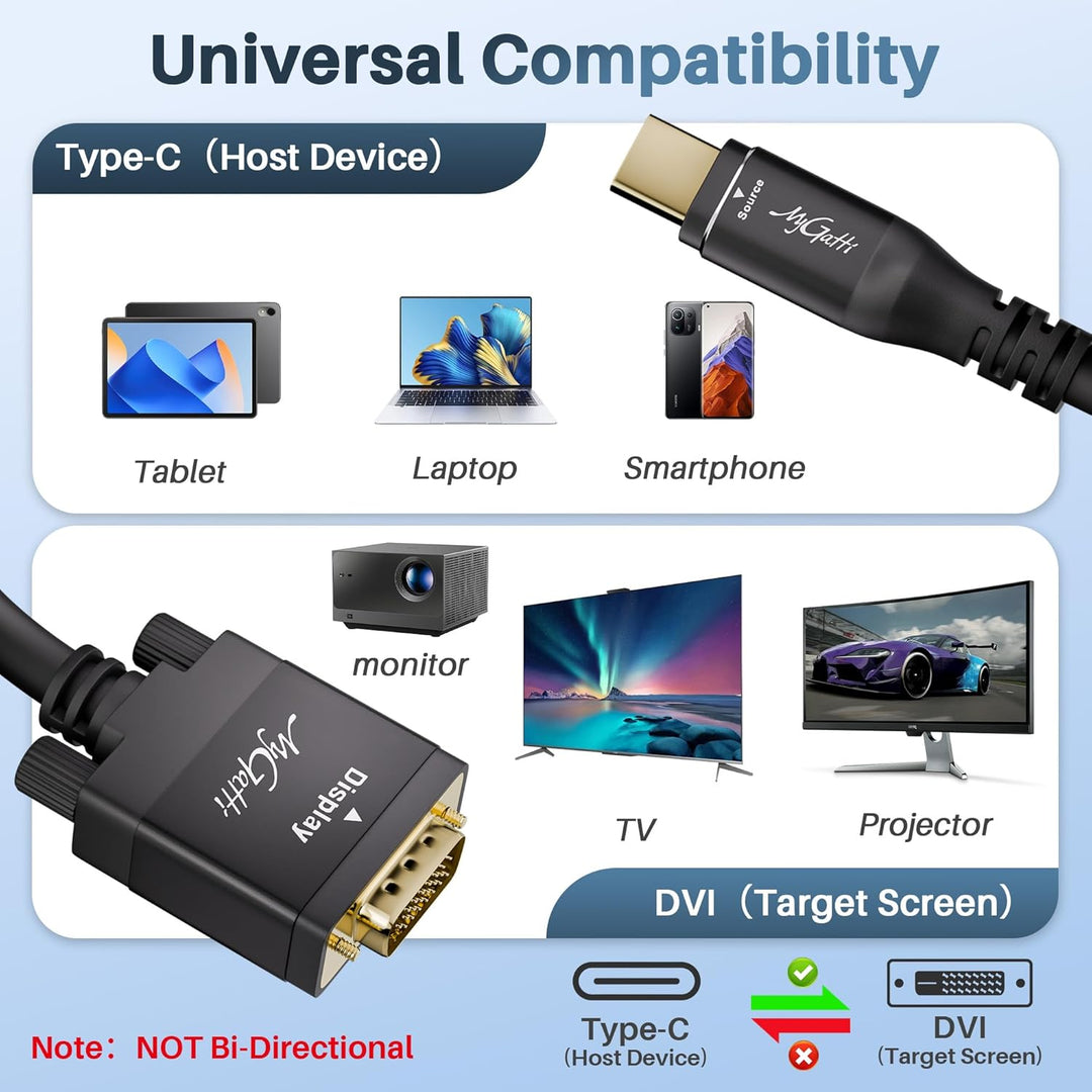 USB C auf DVI Kabel 5m, USB Typ C Stecker zu DVI Stecker Adapterkabel，4K@30Hz kompatibel mit iPhone