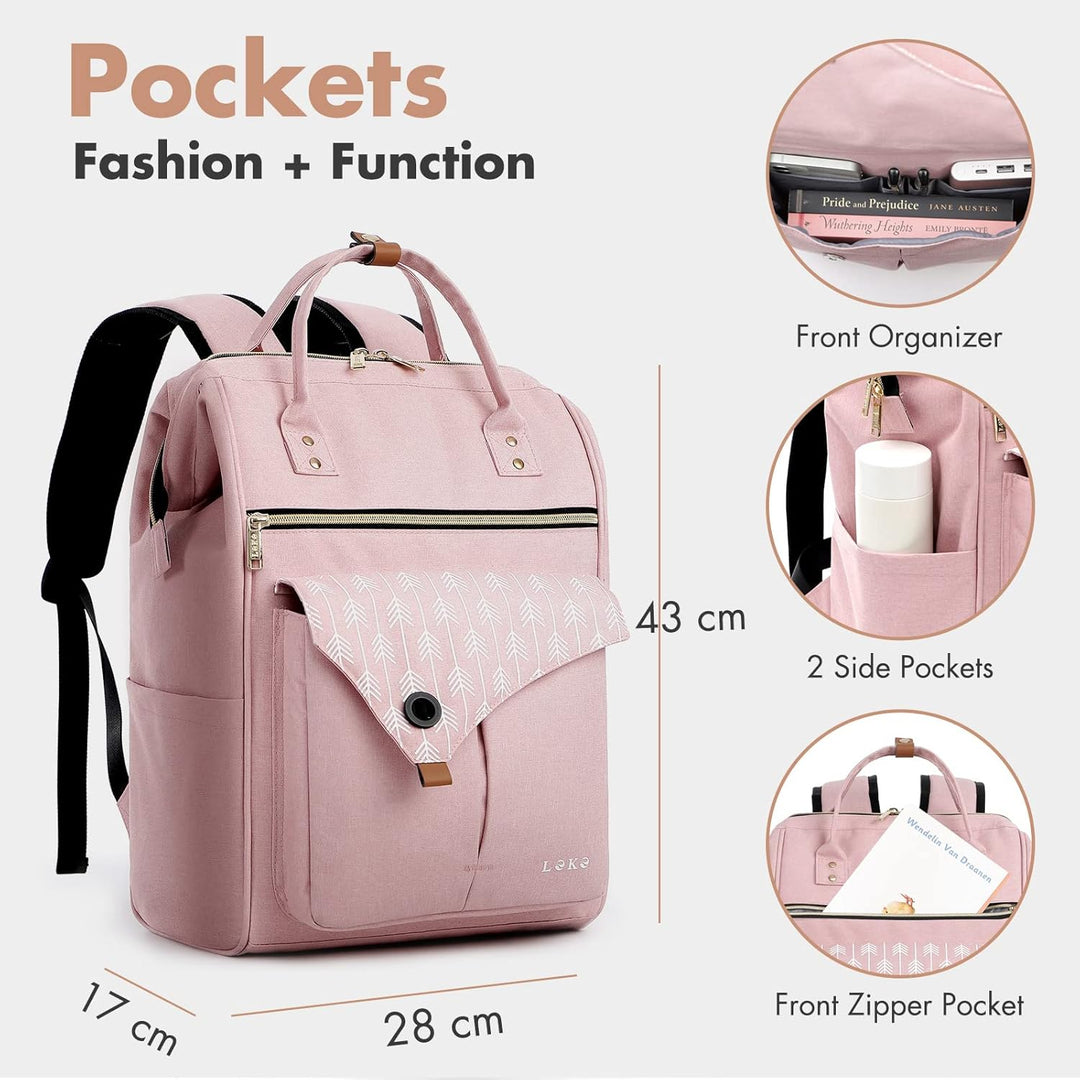 Lekesky Rucksack Damen Laptop Rucksack 15,6 Zoll Schulrucksack Daypack mit Anti Diebstahl Tasche für