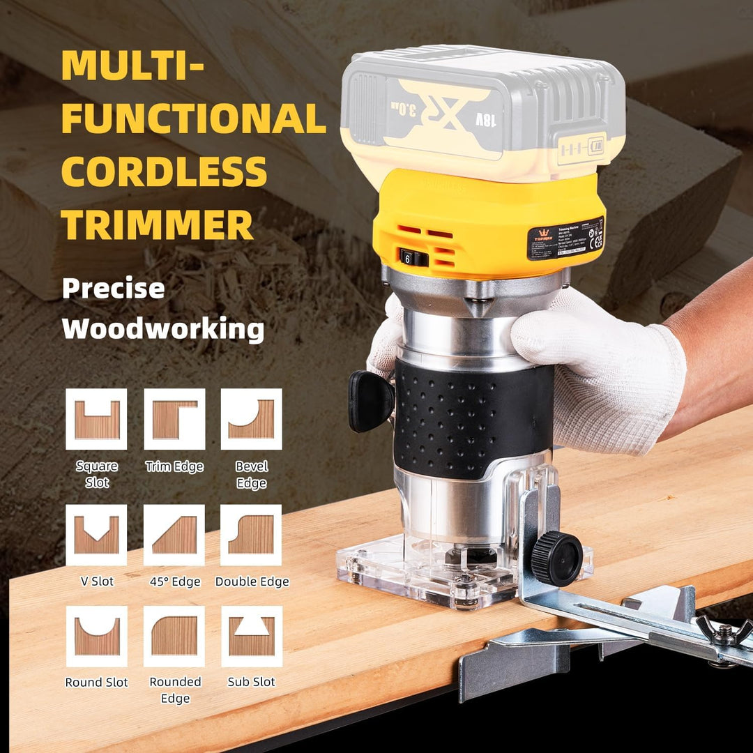 TOPWAY Bürstenloser, kabelloser Hand-Holztrimmer-Fräser 18 V – Kompatibel mit DeWa.. DCB184-Akku, va