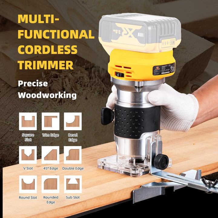 TOPWAY Bürstenloser, kabelloser Hand-Holztrimmer-Fräser 18 V – Kompatibel mit DeWa.. DCB184-Akku, va