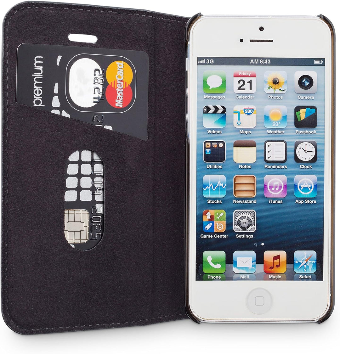 WIIUKA Echt Ledertasche -TRAVEL Nature- für Apple iPhone 5 / 5S / SE -DEUTSCHES Leder- Schwarz, mit