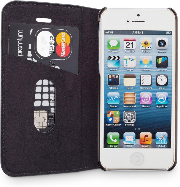 WIIUKA Echt Ledertasche -TRAVEL Nature- für Apple iPhone 5 / 5S / SE -DEUTSCHES Leder- Schwarz, mit