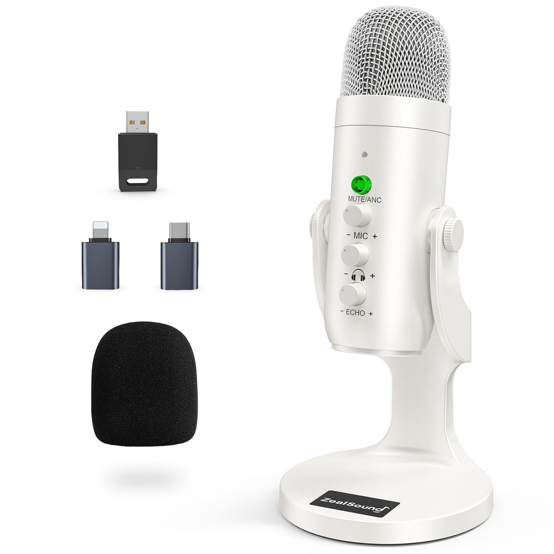 zealsound K66 Wireless USB Mikrofon – Kabelloses Desktop-Kondensator-Mikrofon, Noise-Reduction, Nier