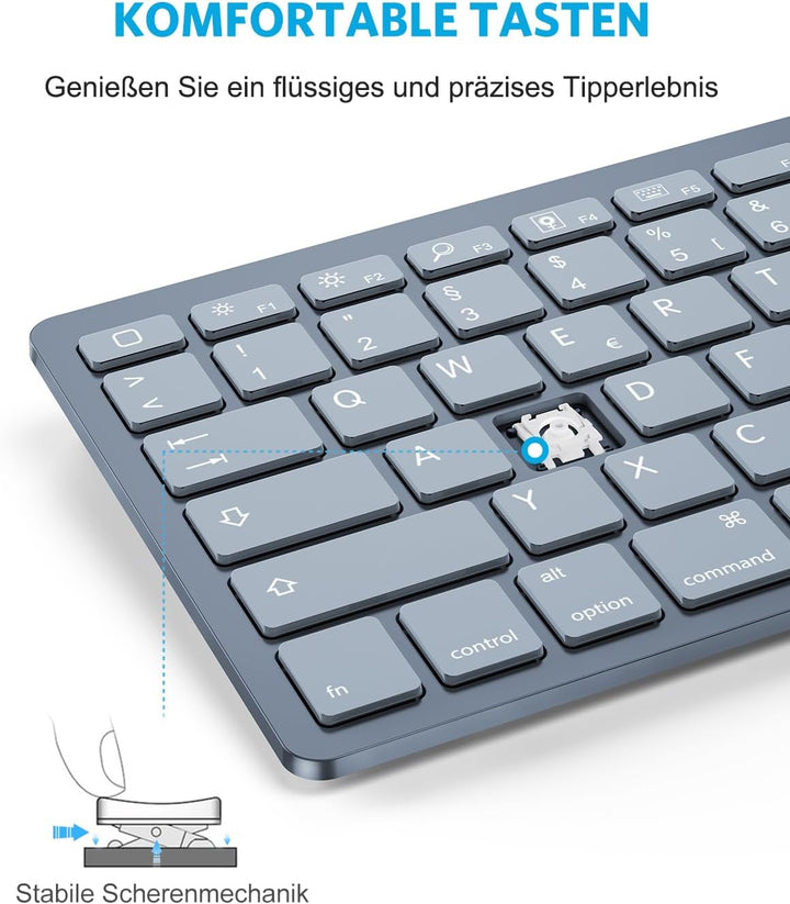 OMOTON deutsche Bluetooth Tastatur für iPad 10.9/10.2/9.7, Air 6/5/4/3, Pro 13/12.9/11/10.5 und iPho