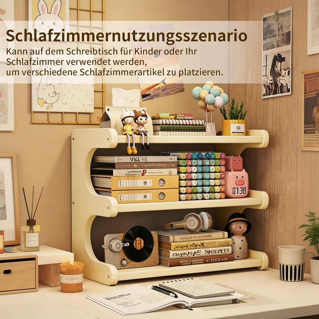 Gewürzregal aus Bambus für die Küche, 3 Ebenen Tischorganizer mit Bogen-Design, Schreibtischregal fü