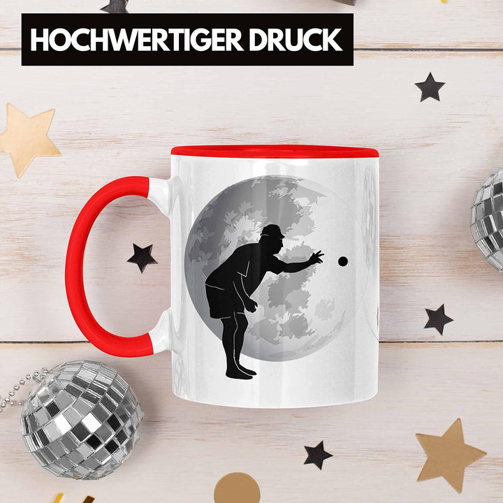 Trendation - Boule Tasse Geschenk Boule-Spieler Geschenkidee Grafik Mond Boule (Rot), Rot