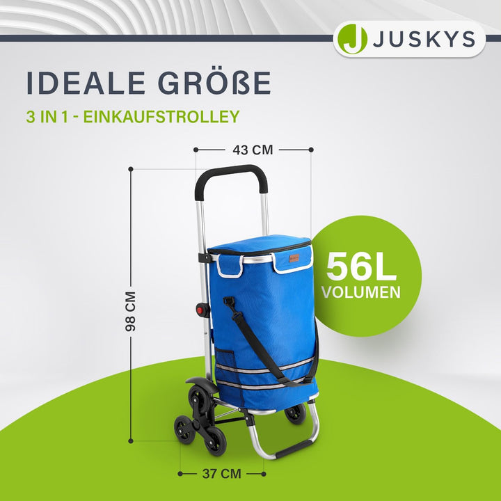 Juskys 3in1 Einkaufstrolley für Treppen - 56 L, modern & klappbar - Treppensteiger Trolley zum Shopp