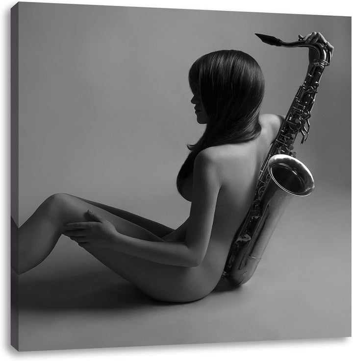 Pixxprint Attraktive Frau mit Saxophone als Leinwandbild/Grösse: 70x70 cm/Wandbild/Kunstdruck/fertig