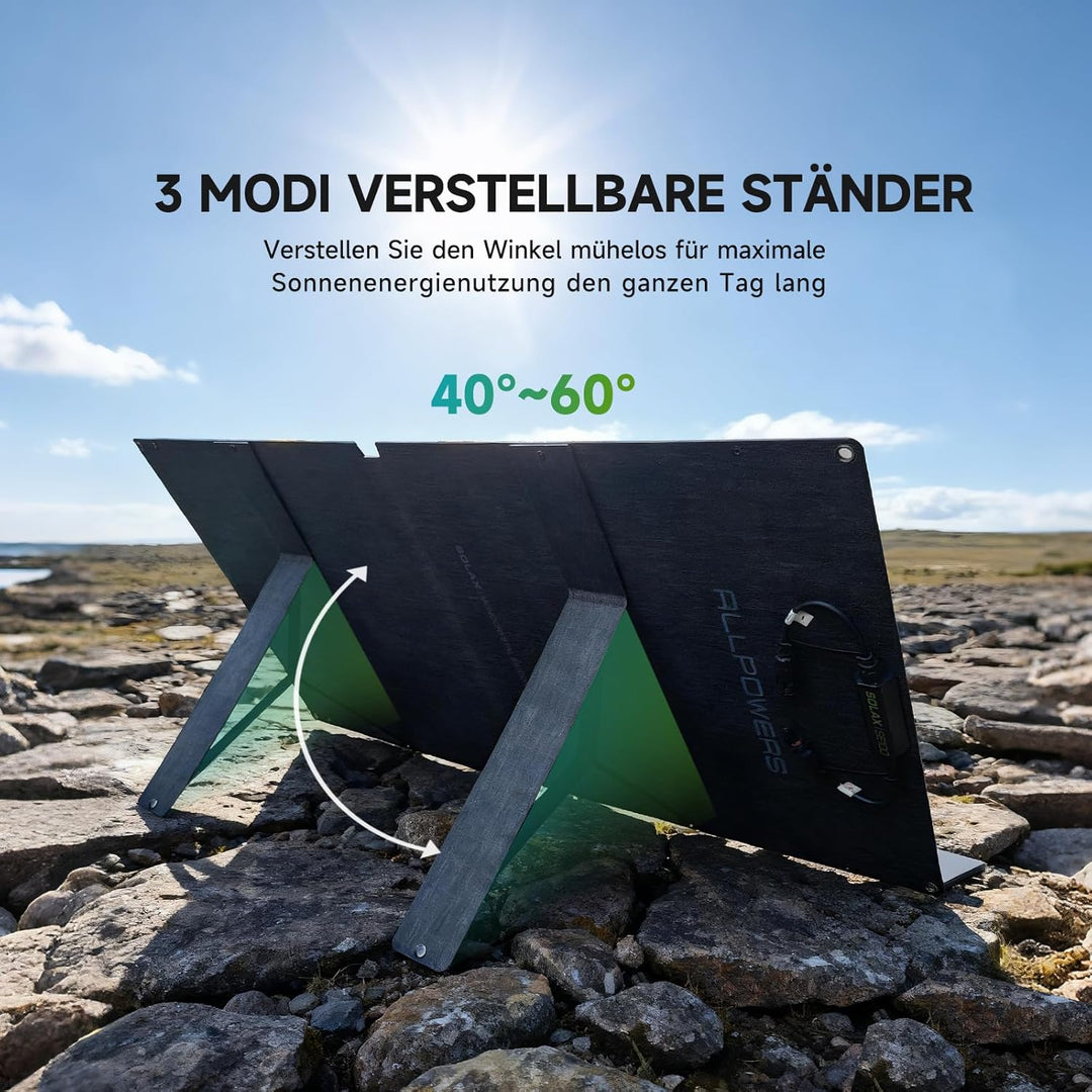 ALLPOWERS 100W Solar Panel SE100, IP68 Faltbares Solarpanel, 25% Wirkungsgrad Monokristalline Solarm