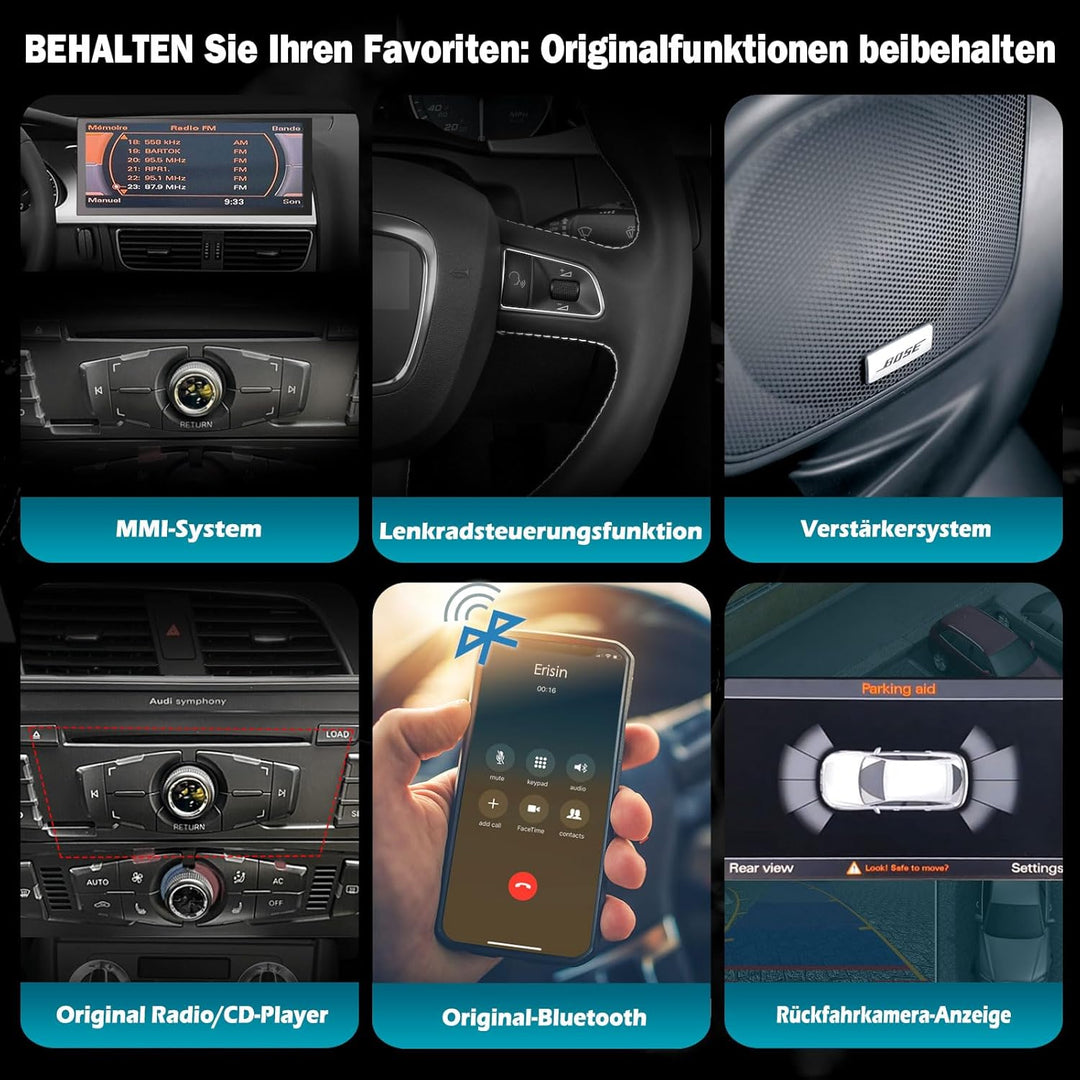 Erisin 12.3 Zoll 8-Kern 8GB+128GB Android 14 Autoradio mit GPS Navigation für Audi A4/A5/B8/S4/S5/RS