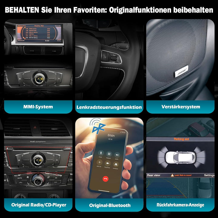 Erisin 12.3 Zoll 8-Kern 8GB+128GB Android 14 Autoradio mit GPS Navigation für Audi A4/A5/B8/S4/S5/RS