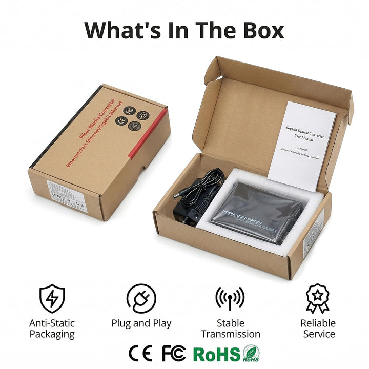 Gigabit-SFP-LC-Singlemode-Modul Glasfaser-zu-RJ45-Ethernet-Medienkonverter | 10/100/1000Base-TX auf