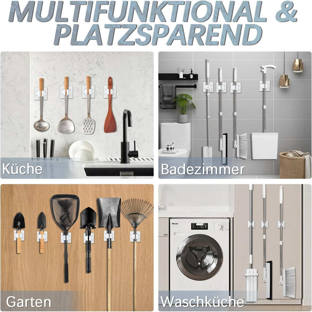3-H Besenhalterung Wand Selbstklebend, Wandhalterung Besen ohne Bohren, Gerätehalter 24 Stück Set, B