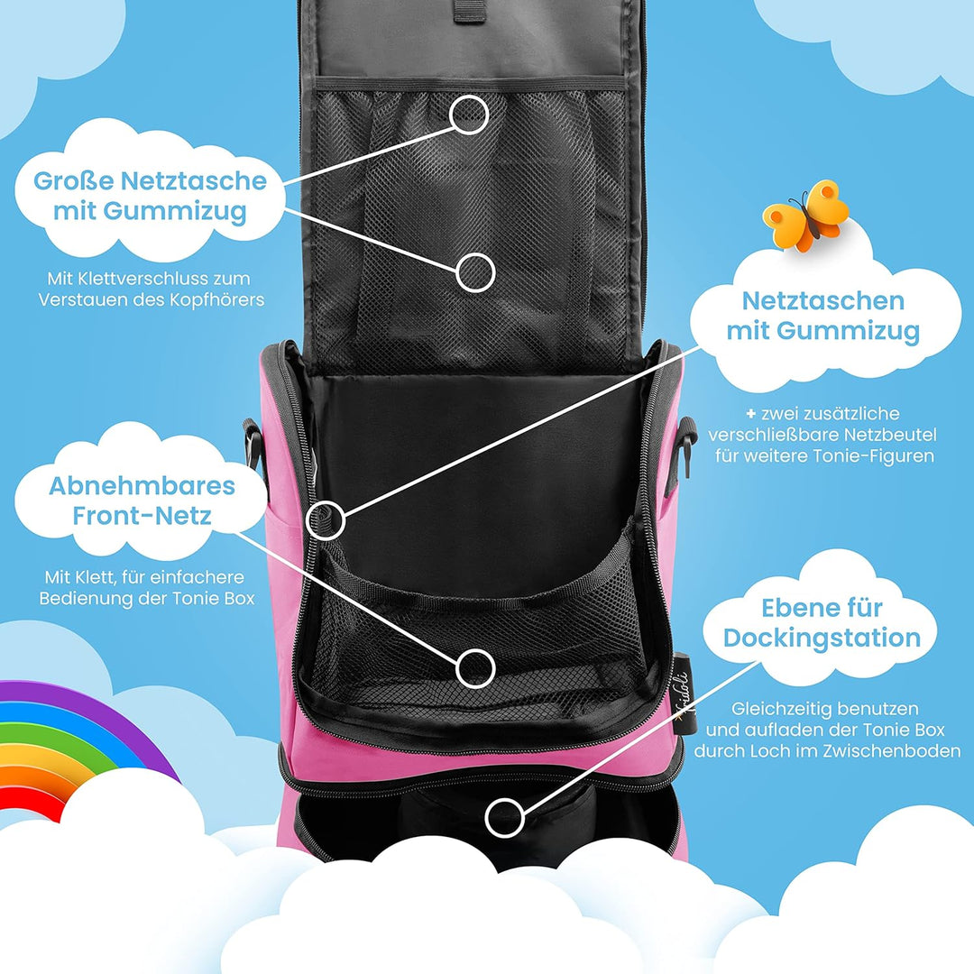 fridoli Kinderrucksack | Toniebox Tasche | pink | Akku Aufladen in der Tasche | bis zu 20 Toniefigur