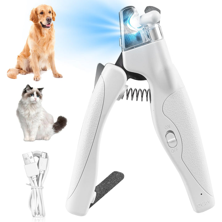 GOMETY Profi LED Hunde & Katzen Nagelknipser: Ergonomischer Griff, Sicherheitsverriegelung, für Mitt