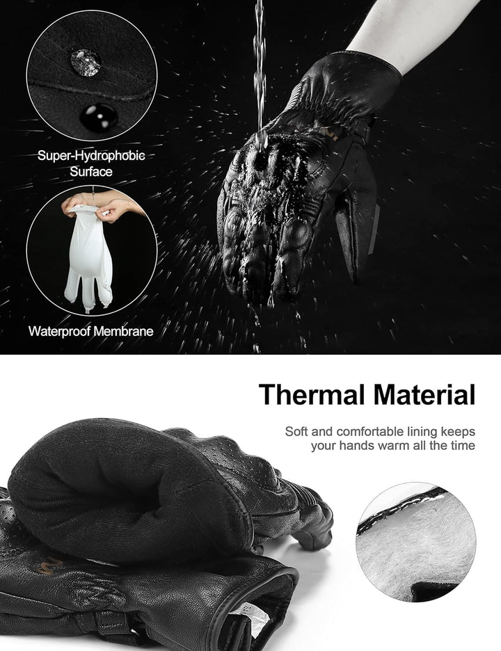 INBIKE Motorradhandschuhe Winter CE-Zertifiziert 100% Ziegenleder Motorrad Handschuhe Mit 250g/㎡ Thi