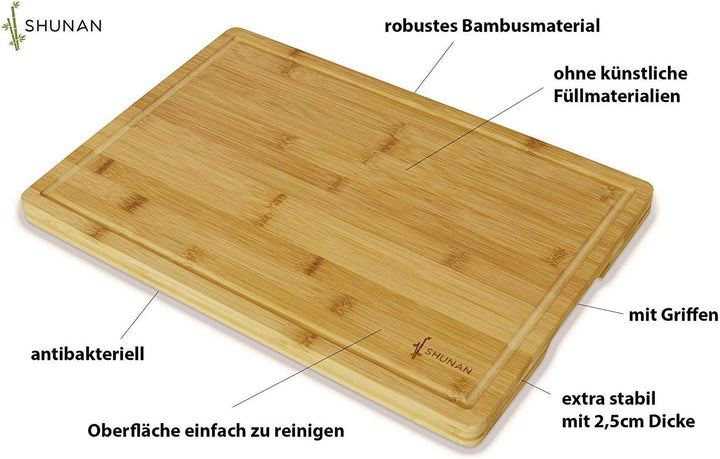Grosses Massives Bambus Schneidebrett Shunan I Holz-Brett Küche 45x30cm I Premium Qualität I Küchenb
