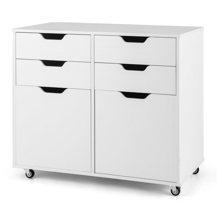 GOPLUS Rollcontainer mit 4 Schubladen, mobiler Aktenschrank mit 2 Türen, Büroschrank mit Rollen, Bür