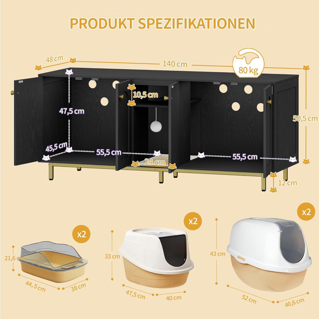 Hzuaneri Katzenschrank für 2 Katzen, Katzenklo Schrank, Katzenhaus Versteckt mit Doppelräumen, Mit S