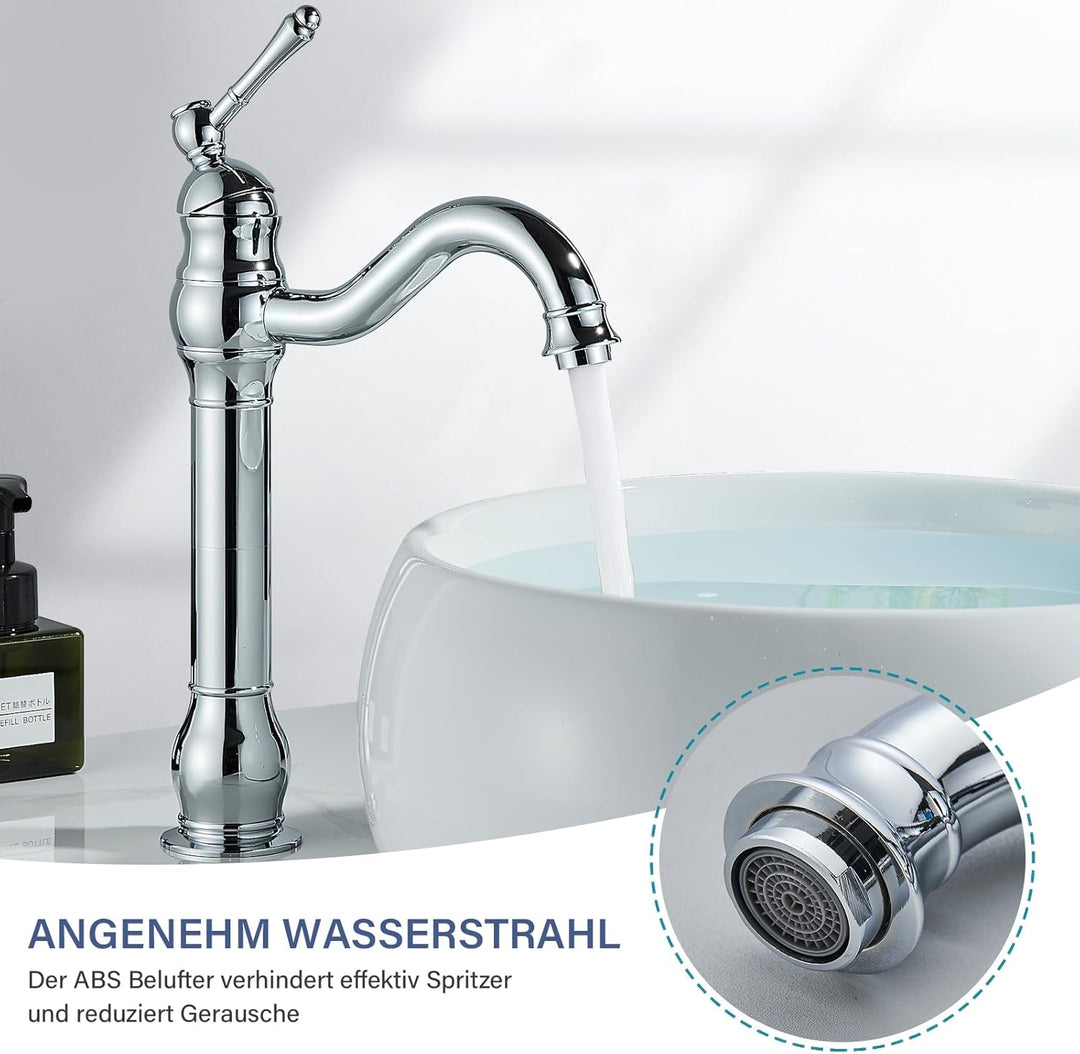 Rozin Wasserhahn Bad Chrom Hoch Waschtischarmatur 360°Schwenkbar Einhebel Waschbecken Armaturen Wasc