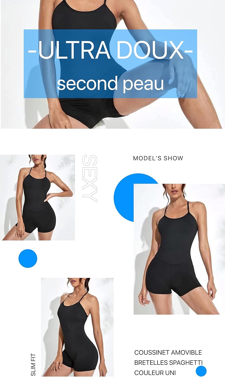 STARBILD Nahtloser Kurz-Bodysuit für Damen mit verstellbaren Spaghettiträgern, M6430-schwarz XL