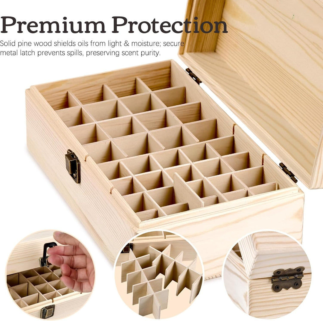 Ätherische Öle Holzbox, 36 Löcher Aromatherapie Öle Flaschen Tragbar Tragen Organisator Multifunktio