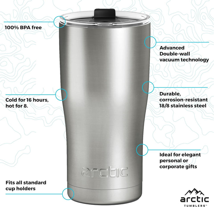 Arctic Tumblers Isolierter Becher mit Strohhalm und Reiniger, 590 ml, hält die Temperatur bis zu 24