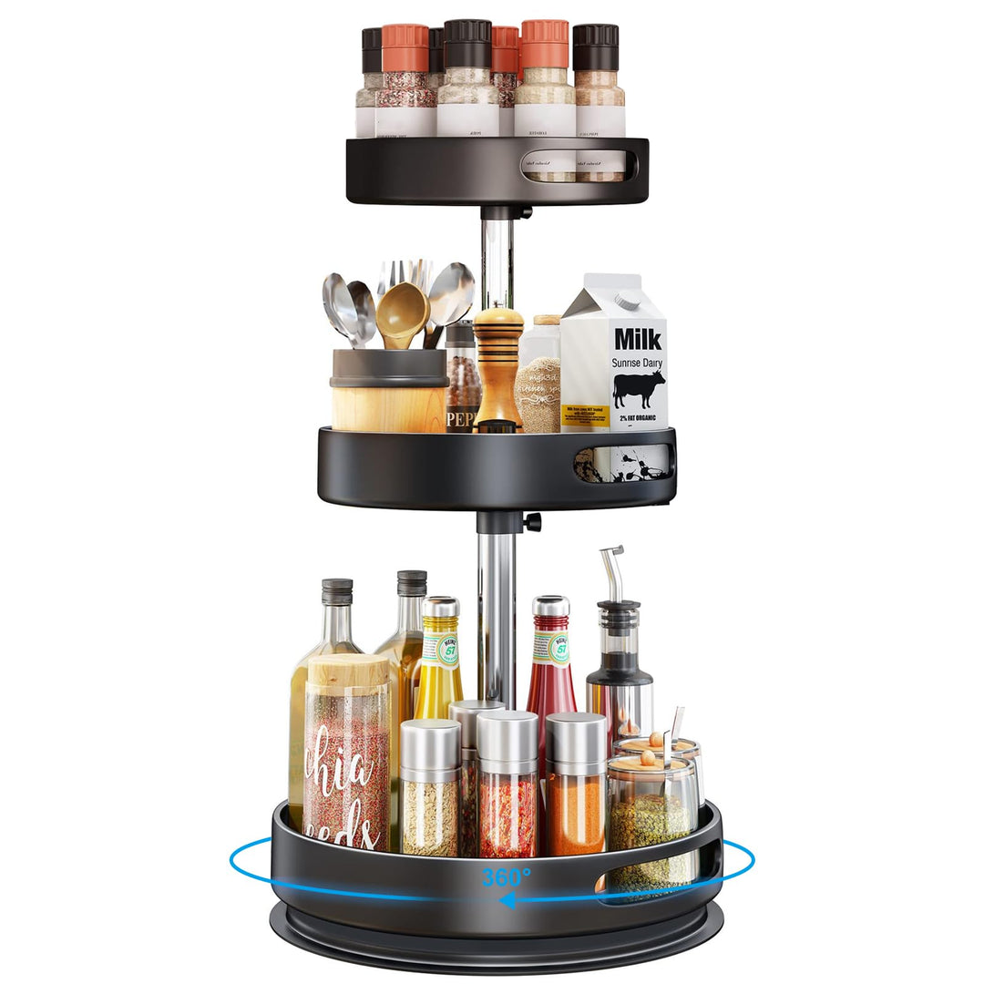 Lazy Susan Organizer, 2/3 Etagen 360° Drehbares Gewürzregal, Kohlenstoffstahl Drehteller Gewürzhalte