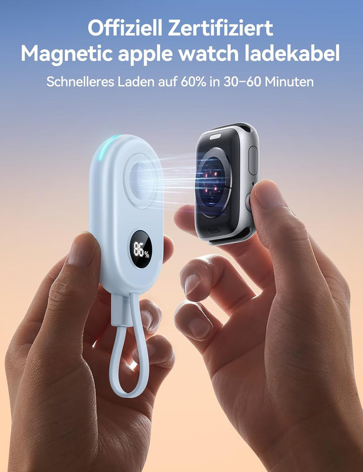 JOYROOM 2500mAh Powerbank für Apple Watch 11 mit USB C Ladekabel, [LED-Display] Magnetisch Kabellos