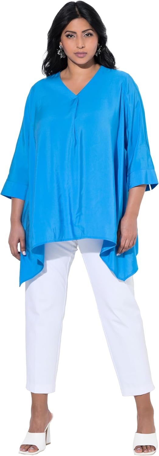 Ulla Popken Damen 7/8-Hose, schmales Bein, Elastikbund 46 Weiss, 46 Weiß